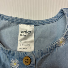 Load image into Gallery viewer, Girls Anko, embroidered chambray cotton top, L: 35cm, GUC, size 1,  