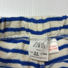 Load image into Gallery viewer, Boys Zara, striped terry cotton shorts, elasticated, EUC, size 3-4,  
