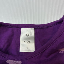 Load image into Gallery viewer, Girls Target, purple cotton dress, fairies, EUC, size 1, L: 43cm