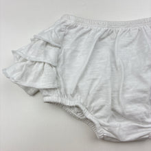 Load image into Gallery viewer, Girls Dymples, white cotton ruffle bloomers / nappy cover, EUC, size 00,  