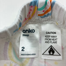 Load image into Gallery viewer, Girls Anko, cotton pyjama shorts, rainbows, FUC, size 2,  