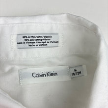 Load image into Gallery viewer, Boys Calvin Klein, white long sleeve dress shirt, small mark back right sleeve, FUC, size 10-12,  
