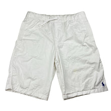 Load image into Gallery viewer, Boys Polo Ralph Lauren, white lightweight cotton shorts, elasticated, light mark front left leg, FUC, size 14-16,  