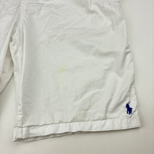 Load image into Gallery viewer, Boys Polo Ralph Lauren, white lightweight cotton shorts, elasticated, light mark front left leg, FUC, size 14-16,  