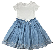 Load image into Gallery viewer, Girls KID, spliced ribbed / chambray cotton dress, light marks on chest, FUC, size 4, L: 61cm