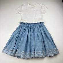 Load image into Gallery viewer, Girls KID, spliced ribbed / chambray cotton dress, light marks on chest, FUC, size 4, L: 61cm