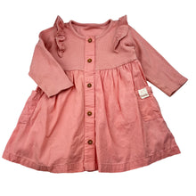 Load image into Gallery viewer, Girls M&amp;S, pink ribbed / cotton long sleeve dress, GUC, size 0, L: 37cm