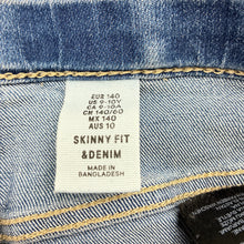 Load image into Gallery viewer, Girls H&amp;M, skinny fit stretch denim jeans, adjustable, Inside leg: 58.5cm, FUC, size 10,  