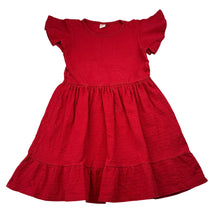 Load image into Gallery viewer, Girls T&amp;K, red textured cotton dress, wash fade, FUC, size 4, L: 52cm
