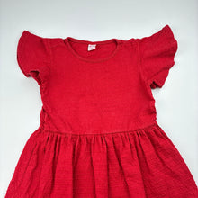 Load image into Gallery viewer, Girls T&amp;K, red textured cotton dress, wash fade, FUC, size 4, L: 52cm
