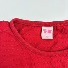 Load image into Gallery viewer, Girls T&amp;K, red textured cotton dress, wash fade, FUC, size 4, L: 52cm