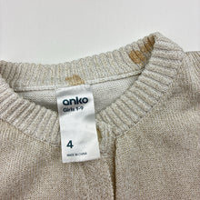 Load image into Gallery viewer, Girls Anko, cotton blend metallic knit cardigan, marks inside collar, FUC, size 4,  