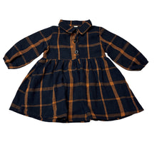 Load image into Gallery viewer, Girls checked, cotton shirt dress, GUC, size 0-1, L: 41cm