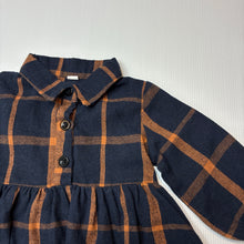 Load image into Gallery viewer, Girls checked, cotton shirt dress, GUC, size 0-1, L: 41cm