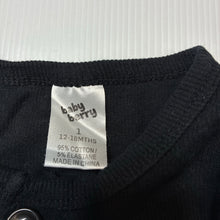Load image into Gallery viewer, Unisex Baby Berry, black ribbed romper / overalls, GUC, size 1,  