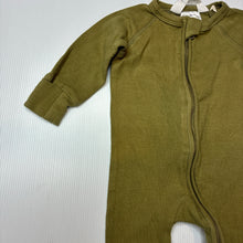 Load image into Gallery viewer, Unisex SUSUKOSHI, khaki organic cotton blend zip romper, GUC, size 000,  