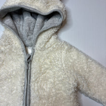 Load image into Gallery viewer, Unisex Target, fleece zip up hooded romper, EUC, size 000,  