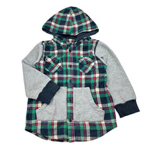 Load image into Gallery viewer, Boys POLY, checked hooded shirt, no size, armpit to armpit: 31cm, shoulder to cuff: 34cm, GUC, size 4,  