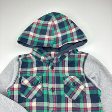 Load image into Gallery viewer, Boys POLY, checked hooded shirt, no size, armpit to armpit: 31cm, shoulder to cuff: 34cm, GUC, size 4,  