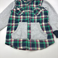 Load image into Gallery viewer, Boys POLY, checked hooded shirt, no size, armpit to armpit: 31cm, shoulder to cuff: 34cm, GUC, size 4,  