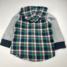 Load image into Gallery viewer, Boys POLY, checked hooded shirt, no size, armpit to armpit: 31cm, shoulder to cuff: 34cm, GUC, size 4,  