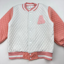 Load image into Gallery viewer, Girls quilted, varsity style sweater, pilling, FUC, size 3,  
