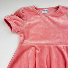 Load image into Gallery viewer, Girls POLARN O. PYRET, pink velour short sleeve dress, EUC, size 2, L: 47cm