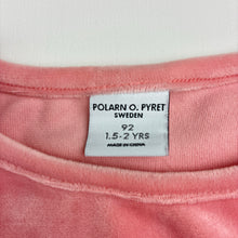 Load image into Gallery viewer, Girls POLARN O. PYRET, pink velour short sleeve dress, EUC, size 2, L: 47cm