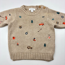 Load image into Gallery viewer, Boys purebaby, embroidered organic cotton / wool knit sweater, light marks, FUC, size 00,  