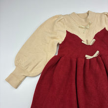 Load image into Gallery viewer, Girls ribbed, knit long sleeve dress, no labels, armpit to armpit: 26cm, shoulder to cuff: 34cm, EUC, size 3-4, L: 53cm
