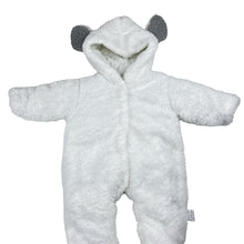 Load image into Gallery viewer, Unisex white, cotton lined wadded fleece coverall / romper, EUC, size 000,  