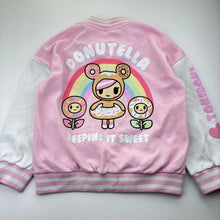 Load image into Gallery viewer, Girls Tokidoki, fleece lined varsity style sweater *marks right sleeve* 2nd photo, FUC, size 8,  