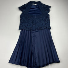 Load image into Gallery viewer, Girls REVIEW, navy floral lace / pleated formal / party dress, GUC, size 6, L: 63cm