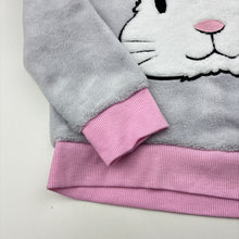 Load image into Gallery viewer, Girls soft feel, fleece pyjama top, no labels, armpit to armpit: 38cm, shoulder to cuff: 43cm, EUC, size 7-8,  