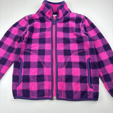 Load image into Gallery viewer, Girls checked, pink microfleece sweater / lightweight jacket, GUC, size 5,  