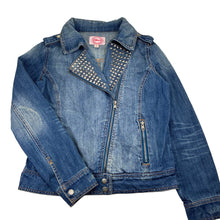 Load image into Gallery viewer, Girls Gum, blue distressed denim biker style jacket, GUC, size 14,  