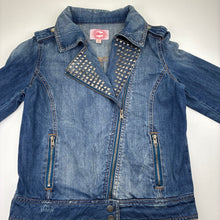 Load image into Gallery viewer, Girls Gum, blue distressed denim biker style jacket, GUC, size 14,  