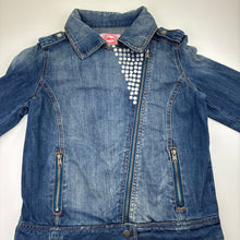 Load image into Gallery viewer, Girls Gum, blue distressed denim biker style jacket, GUC, size 14,  