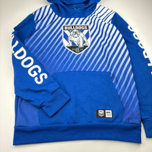 Load image into Gallery viewer, Unisex NRL Supporter, Canterbury Bulldogs fleece lined hoodie, pilling on cuffs, FUC, size 14,  