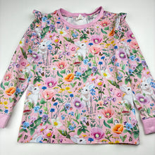 Load image into Gallery viewer, Girls Fleur Harris, pink floral long sleeve pyjama top, wash fade, FUC, size 6,  