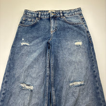 Load image into Gallery viewer, Girls Target, wide leg distressed denim jeans, adjustable, Inside leg: 71.5cm, GUC, size 12,  