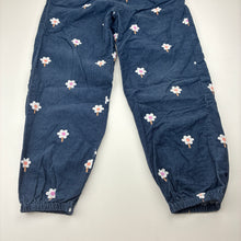 Load image into Gallery viewer, Girls Jack &amp; Milly, floral corduroy cotton pants, elasticated, Inside leg: 45cm, GUC, size 6,  