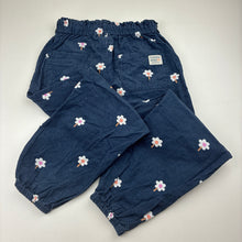 Load image into Gallery viewer, Girls Jack &amp; Milly, floral corduroy cotton pants, elasticated, Inside leg: 45cm, GUC, size 6,  