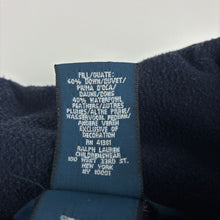 Load image into Gallery viewer, Boys Polo by Ralph Lauren, navy down/feather filled jacket / coat, *wash fade/discolouration on inside cuff ribbing* , GUC, size 12-14,  