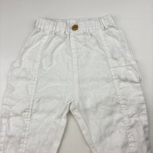 Load image into Gallery viewer, Unisex Zara, white linen pants, elasticated, Inside leg: 26.5cm, EUC, size 2,  