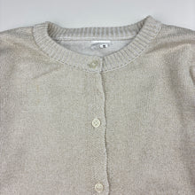 Load image into Gallery viewer, Girls metallic, knit cardigan, no labels, armpit to armpit: 34cm, shoulder to cuff: 45cm, EUC, size 7-8,  