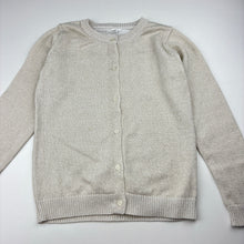 Load image into Gallery viewer, Girls metallic, knit cardigan, no labels, armpit to armpit: 34cm, shoulder to cuff: 45cm, EUC, size 7-8,  