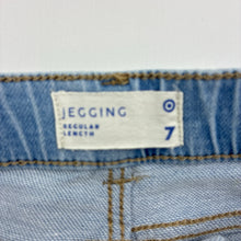 Load image into Gallery viewer, Girls Target, blue stretch denim leggings / jeggings, elasticated, Inside leg: 49.5cm, FUC, size 7,  