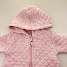 Load image into Gallery viewer, Girls Anko, pink marle quilted zip romper, GUC, size 0000,  
