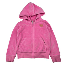 Load image into Gallery viewer, Girls KID, embroidered velour zip hoodie sweater, marks on cuffs, FUC, size 5,  